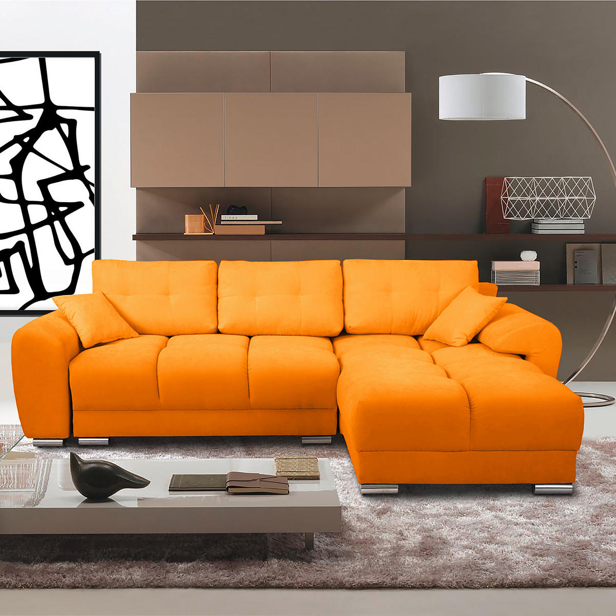 ECKSOFA in Mikrofaser Gelb  - Gelb/Silberfarben, Design, Textil/Metall (256/175cm) - Livetastic