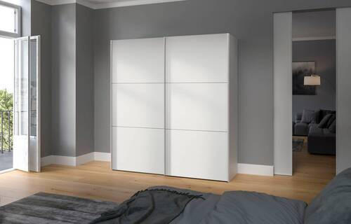 SCHWEBETÜRENSCHRANK 203/195/65 cm 2-türig Weiß  - Edelstahlfarben/Weiß, Design, Holzwerkstoff (203/195/65cm) - Boxxx