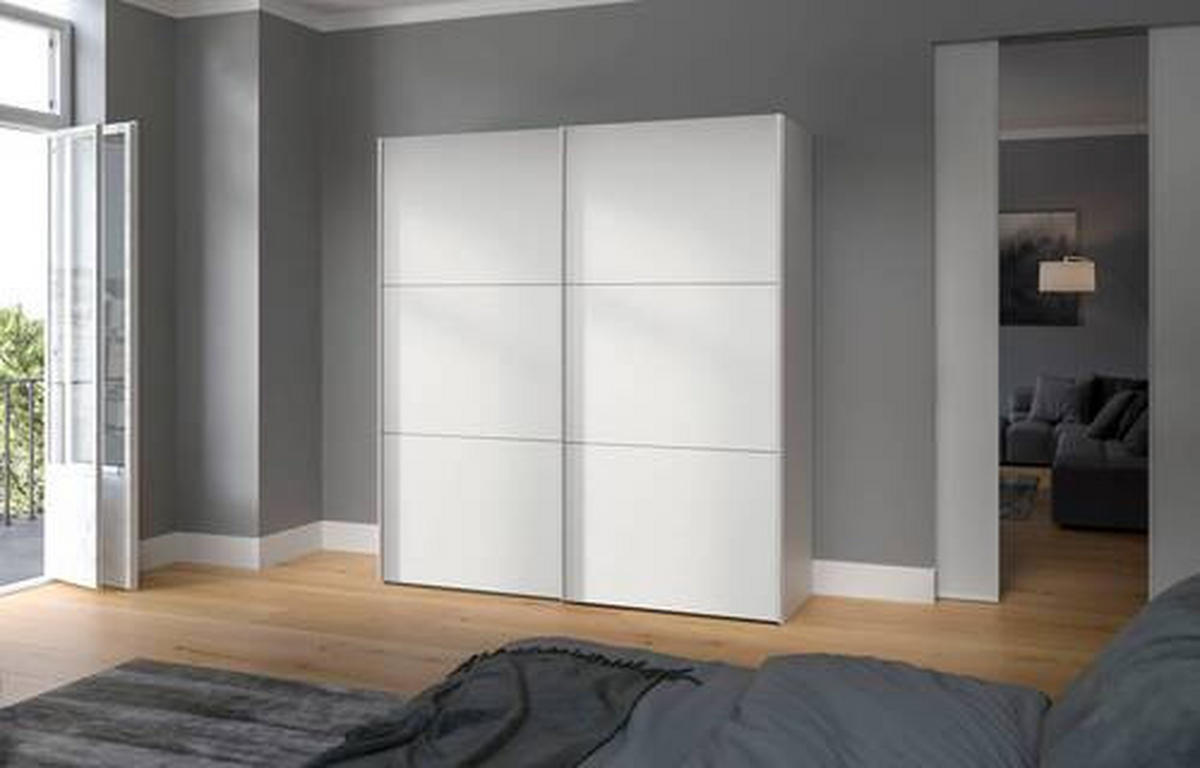 SCHWEBETÜRENSCHRANK 203/195/65 cm 2-türig Weiß  - Edelstahlfarben/Weiß, Design, Holzwerkstoff (203/195/65cm) - Boxxx