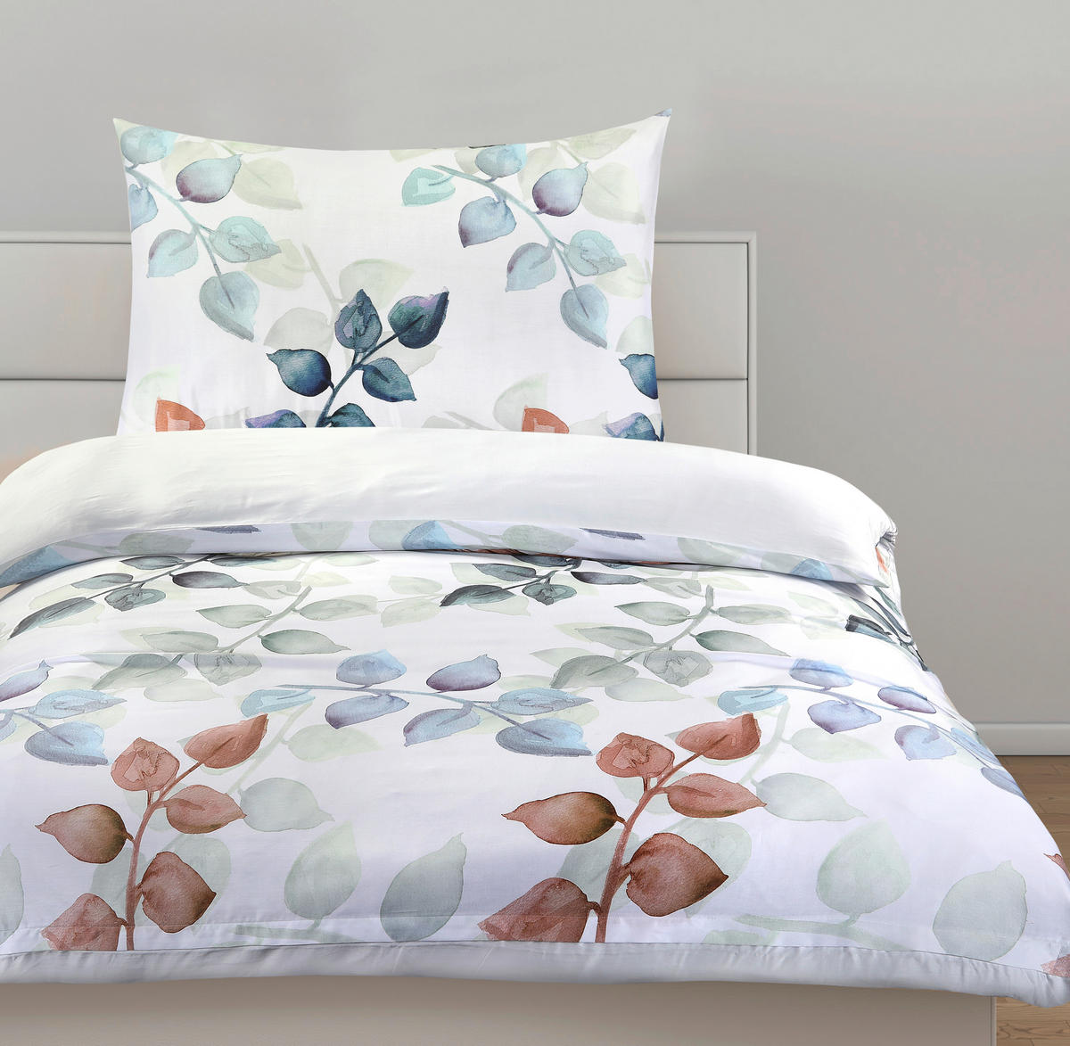 LINGE DE LIT Satin 160/210 cm  100 cm/65 cm  - Weiss/Pastellblau, Basics, Textil (160/210cm) - Ambiente
