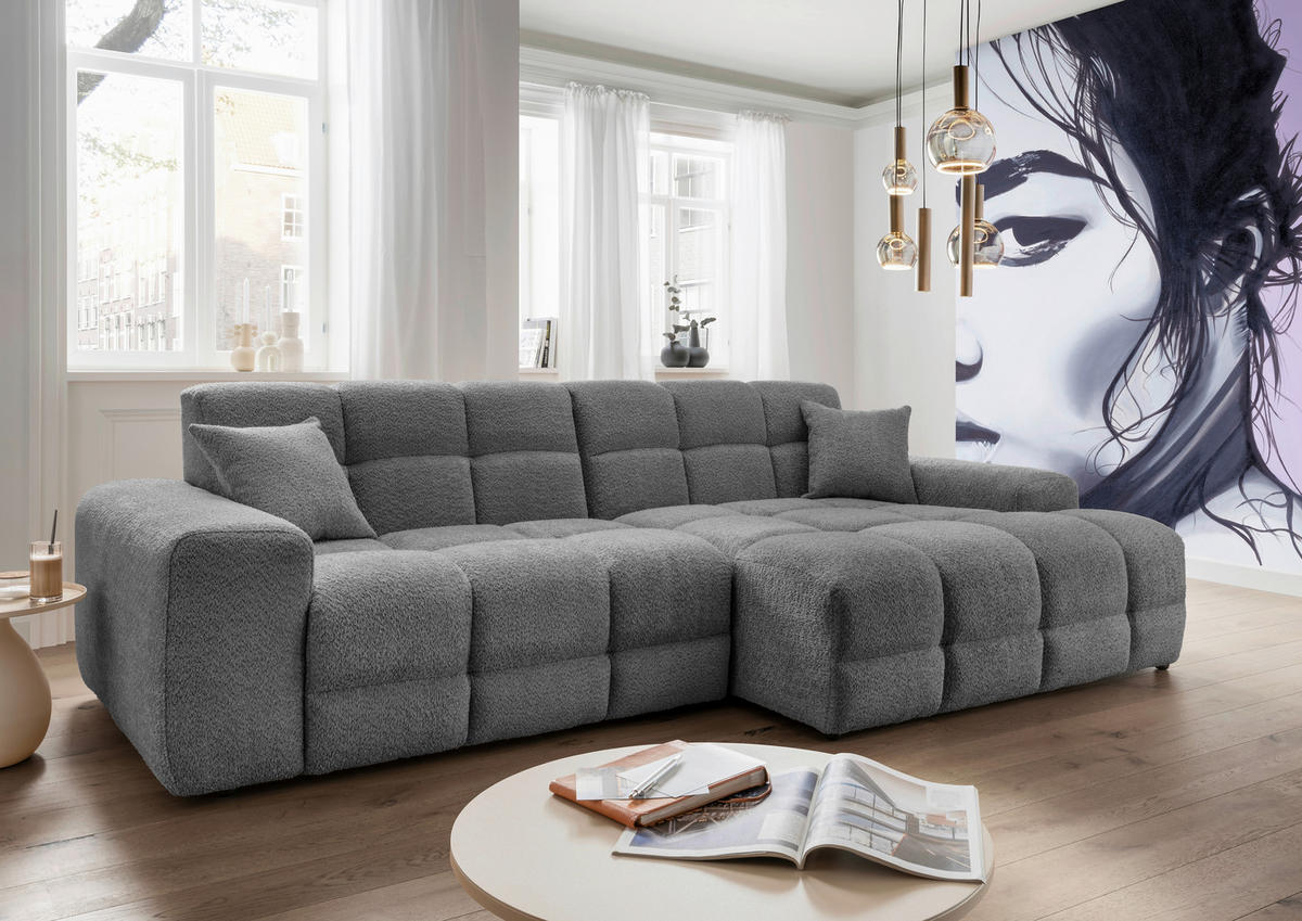 ECKSOFA Anthrazit Bouclé  - Anthrazit/Schwarz, MODERN, Kunststoff/Textil (301/152cm) - Livetastic