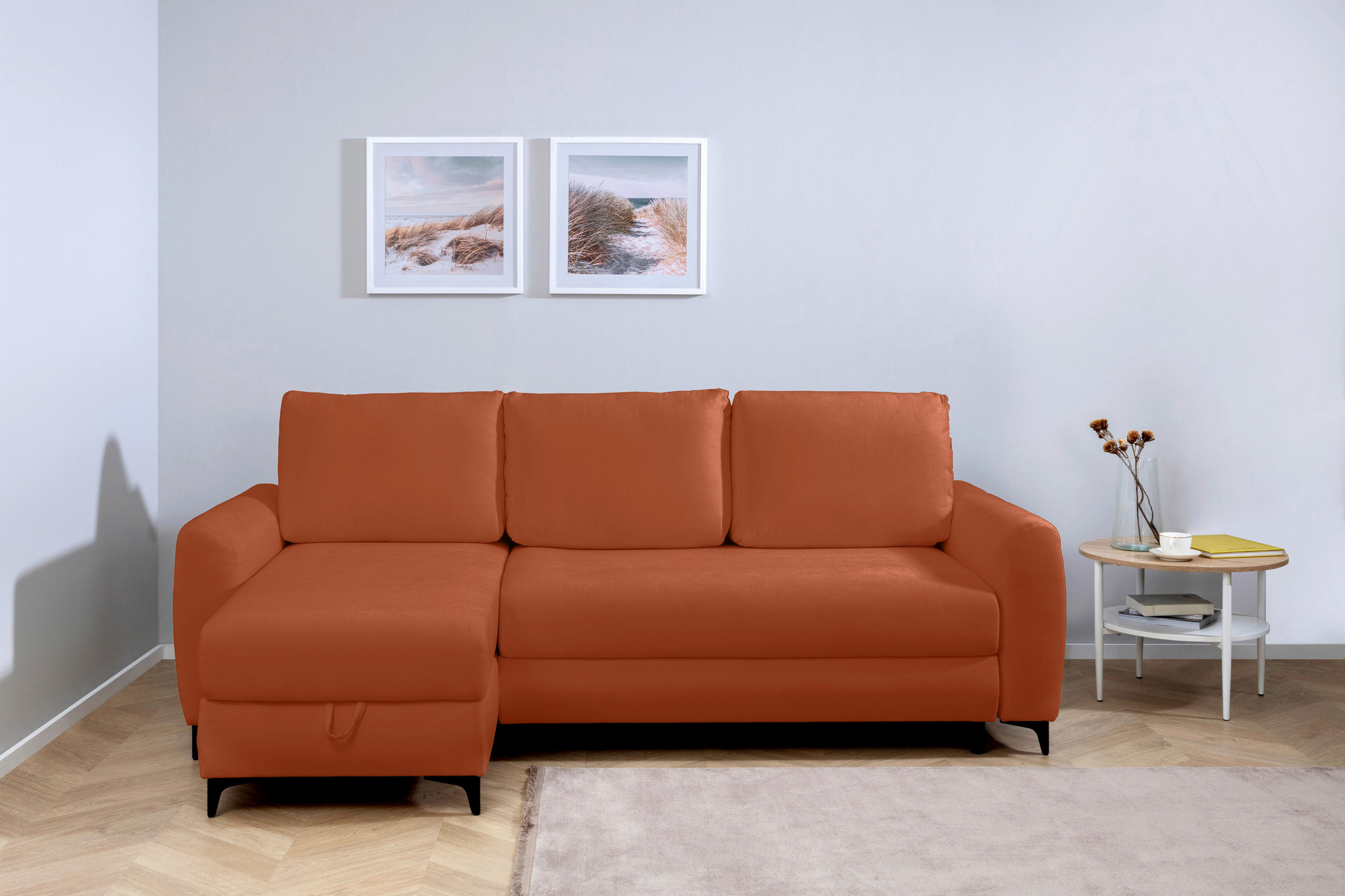 ECKSOFA Moli Rostfarben Bouclé  - Rostfarben/Schwarz, Design, Textil/Metall (236/148cm) - MID.YOU