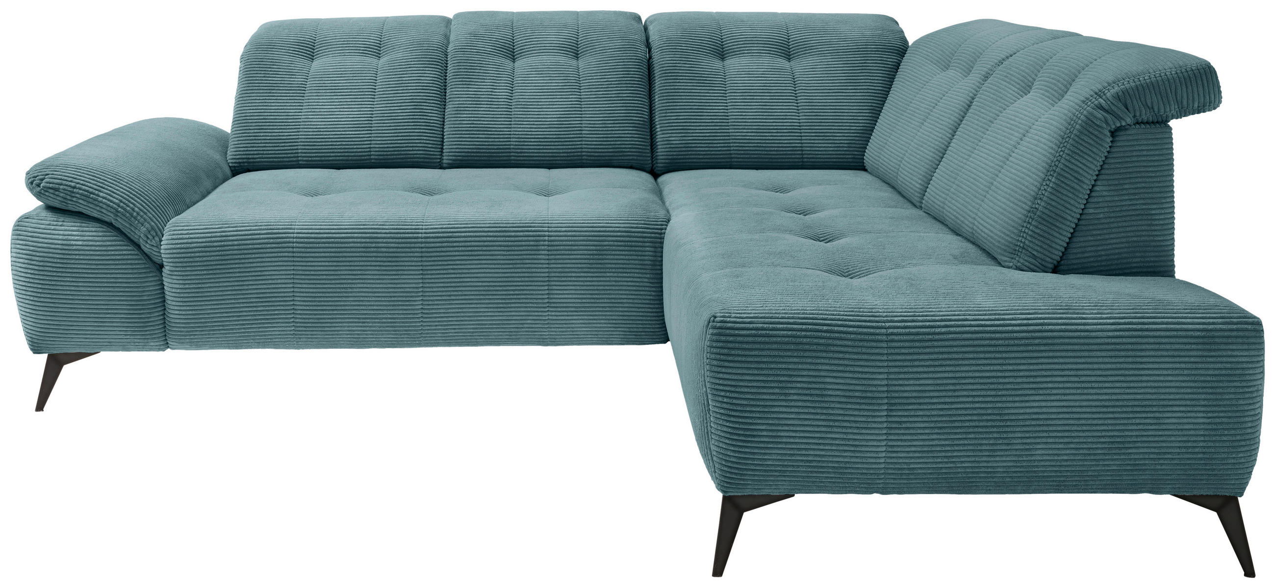 ECKSOFA in Cord Petrol  - Petrol/Schwarz, Modern, Textil/Metall (272/200cm) - Livetastic