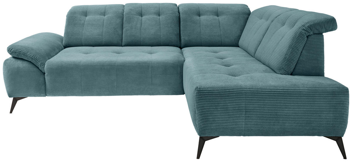 ECKSOFA in Cord Petrol  - Petrol/Schwarz, Modern, Textil/Metall (272/200cm) - Livetastic