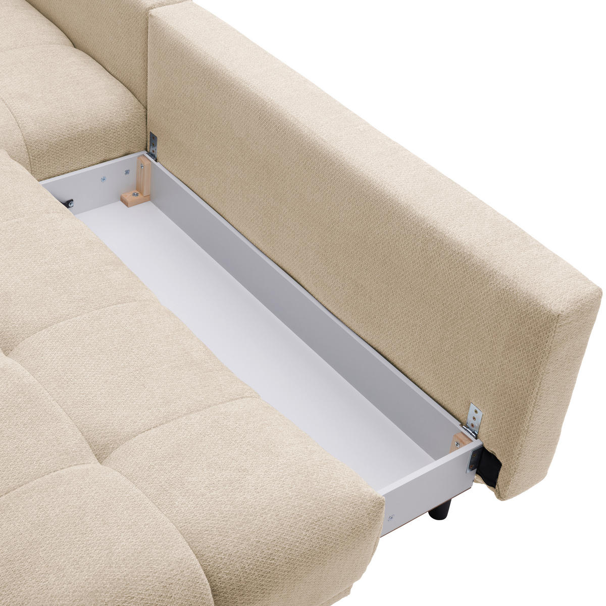 ECKSOFA in Chenille Creme  - Creme/Schwarz, Modern, Textil/Metall (182/290cm) - Hom`in