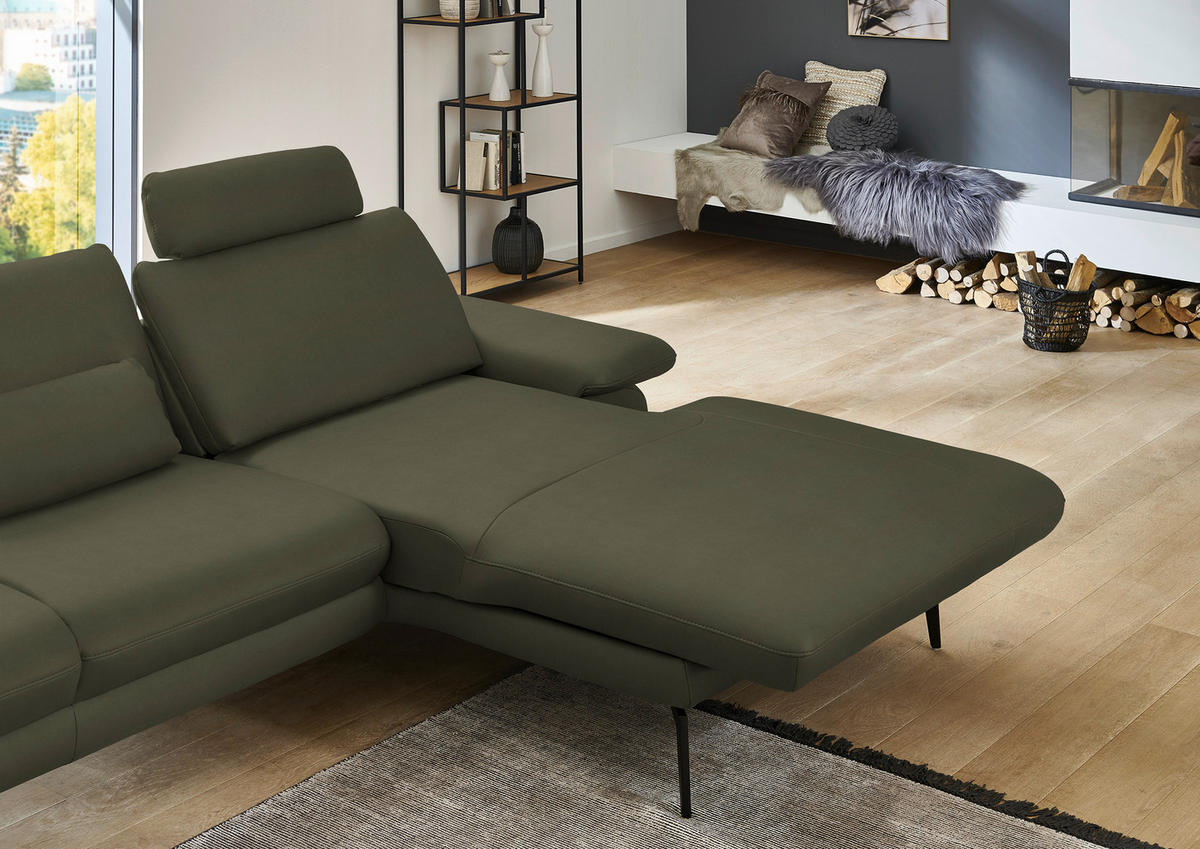 ECKSOFA in Echtleder Grün  - Schwarz/Grün, Design, Leder/Metall (310/180cm) - Dieter Knoll