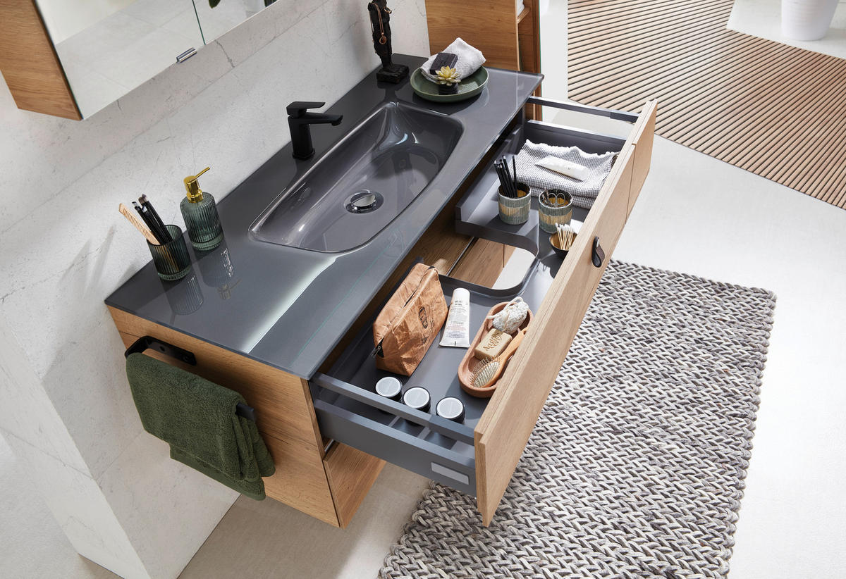 UMIVAL. ENOTA Z UMIVALNIKOM  - siva/barve hrasta, Konvencionalno, steklo/leseni material (122cm) - Sadena