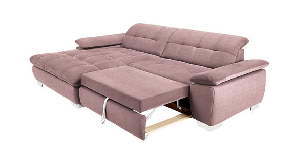 ECKSOFA  in Mikrofaser Altrosa Rücken echt, Kopfteilverstellung  180/265 cm  - Chromfarben/Altrosa, Design, Textil/Metall (180/265cm) - Carryhome