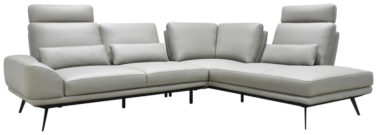 ECKSOFA Taupe Echtleder Zierkissen, Rücken echt, Kopfteilverstellung, Sitztiefenverstellung, Kopfstütze  - Taupe/Schwarz, Design, Leder/Metall (276/225cm) - Celina Home