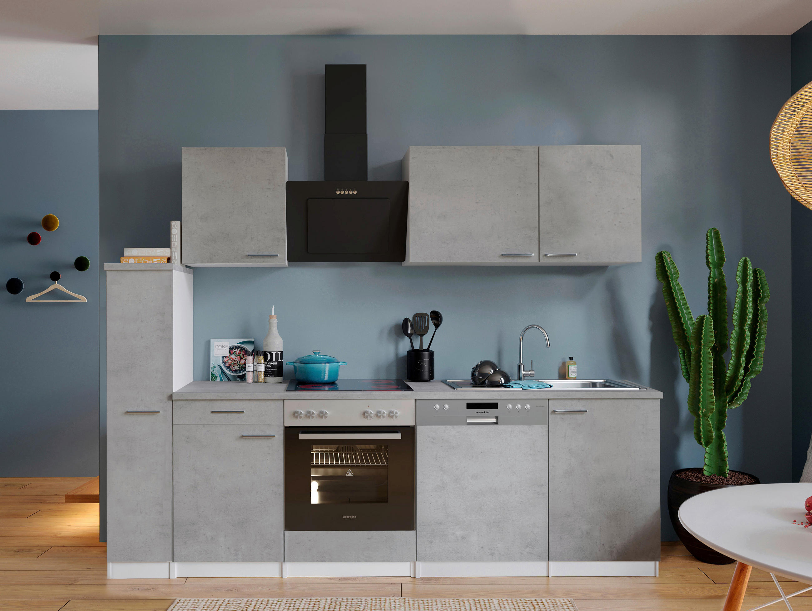 KÜCHENBLOCK 250 cm   in Grau, Weiß  - Edelstahlfarben/Weiß, Basics, Holzwerkstoff/Metall (250cm) - Respekta