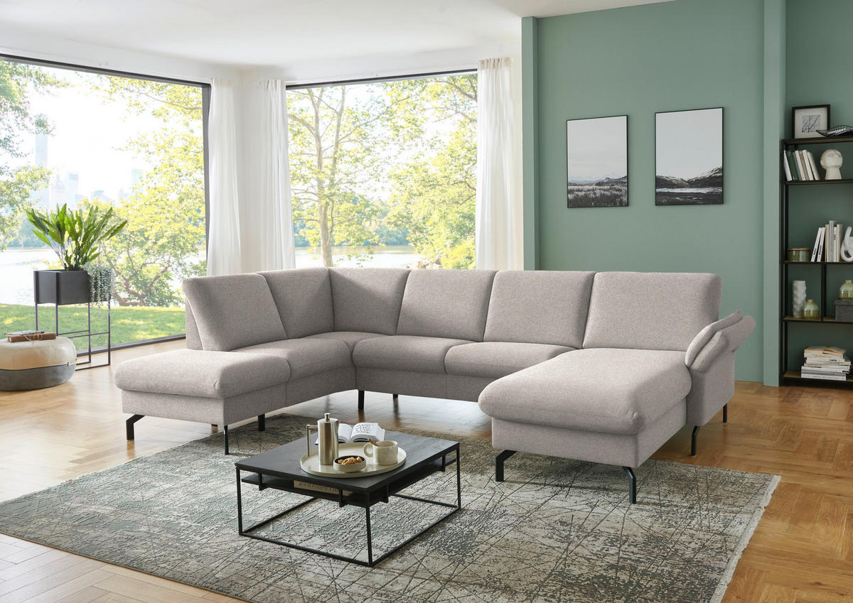 WOHNLANDSCHAFT Flachgewebe Beige  - Beige/Schwarz, Konventionell, Textil/Metall (190/307/170cm) - Beldomo Comfort