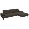 ECKSOFA in Echtleder Graubraun  310/180 cm  - Graubraun/Schwarz, Design, Leder/Metall (310/180cm) - Dieter Knoll