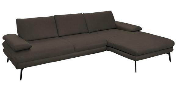 ECKSOFA in Echtleder Graubraun 310/180 cm - Graubraun/Schwarz, Design, Leder/Metall (310/180cm) - Dieter Knoll