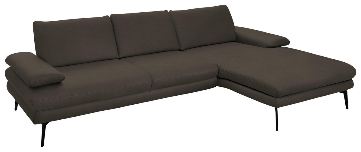 ECKSOFA in Echtleder Graubraun  - Graubraun/Schwarz, Design, Leder/Metall (310/180cm) - Dieter Knoll