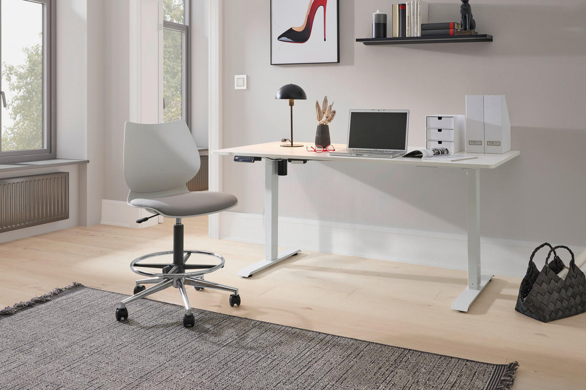 SCHREIBTISCH 160/80/73-123 cm Weiß elektrisch höhenverstellbar  - Weiß, MODERN, Holzwerkstoff/Metall (160/80/73-123cm) - Livetastic