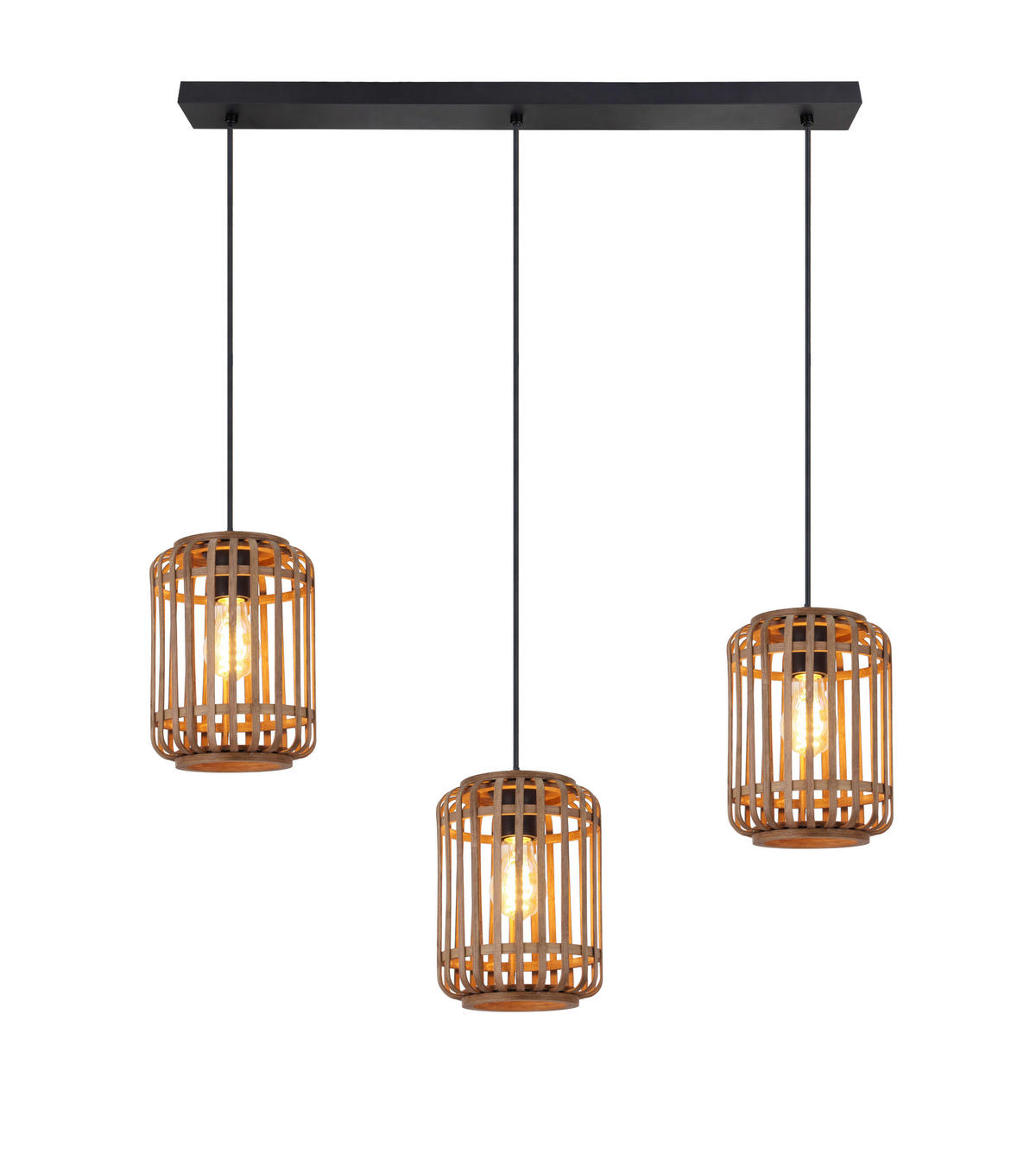 HÄNGELEUCHTE Vinkovci 77/17/120 cm  - Schwarz/Naturfarben, Design, Naturmaterialien/Metall (77/17/120cm) - Marama