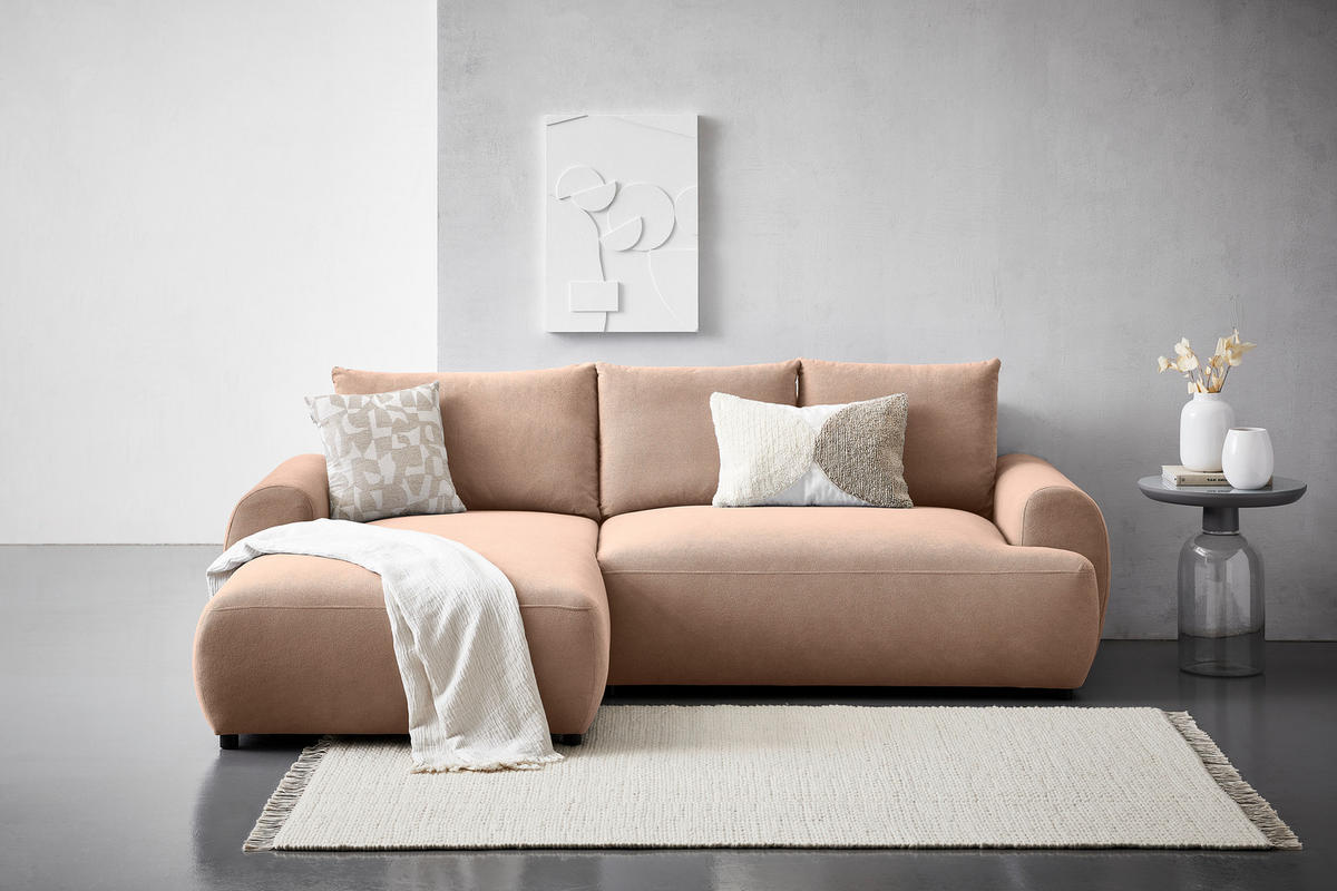 ECKSOFA in Webstoff Altrosa  - Schwarz/Altrosa, Modern, Kunststoff/Textil (175/265cm) - MID.YOU