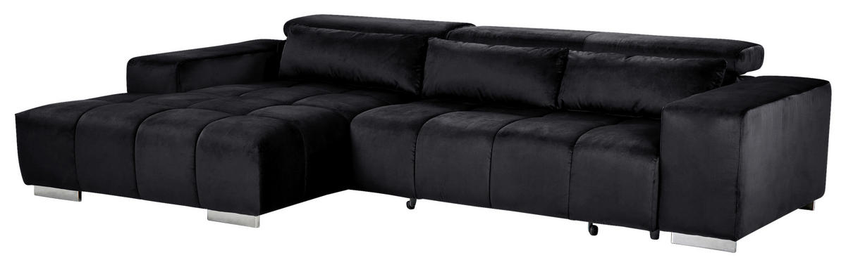 ECKSOFA Schwarz Velours  - Silberfarben/Schwarz, KONVENTIONELL, Textil/Metall (186/307cm) - Livetastic