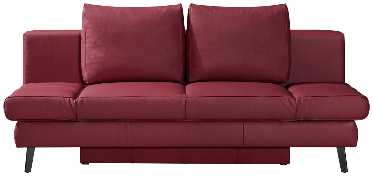 SCHLAFSOFA in Echtleder Weinrot  - Weinrot/Schwarz, Design, Leder/Metall (200/85/90cm) - Novel