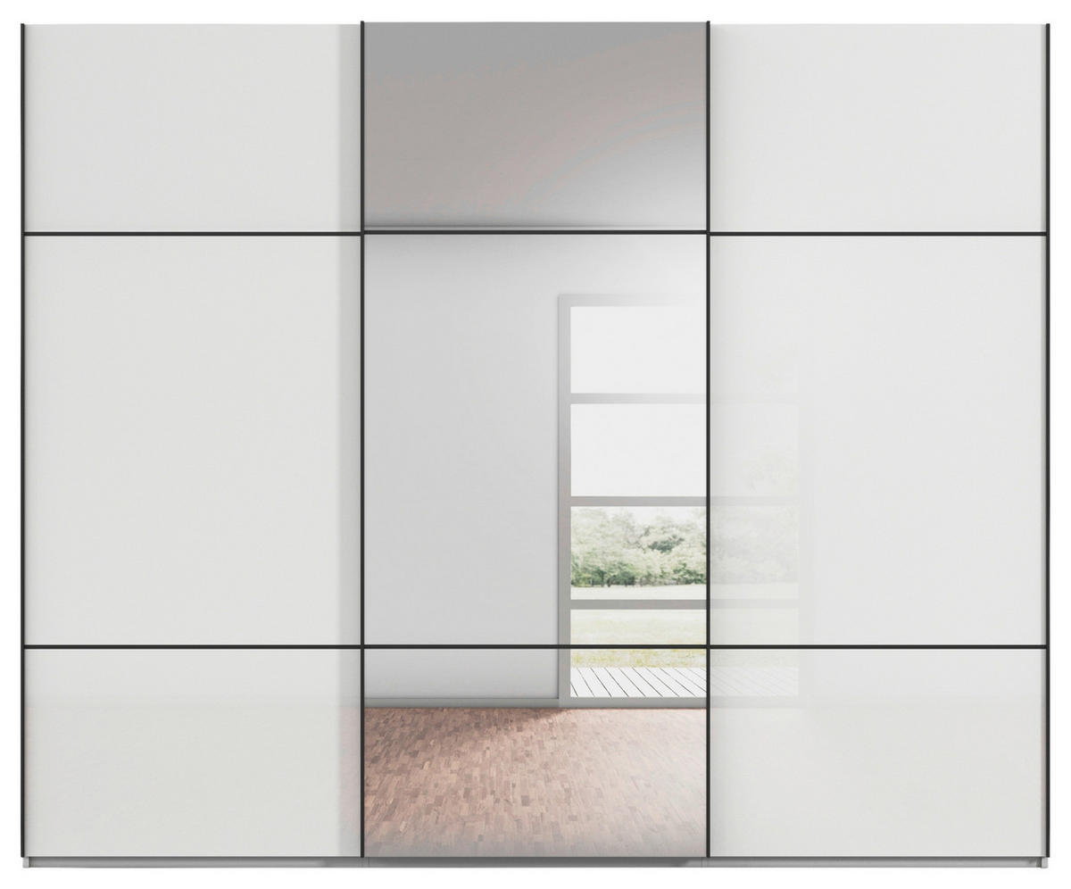 SCHWEBETÜRENSCHRANK in Grau, Weiss  - Weiss/Schwarz, Konventionell, Glas/Holzwerkstoff (242/223/68cm) - Novel