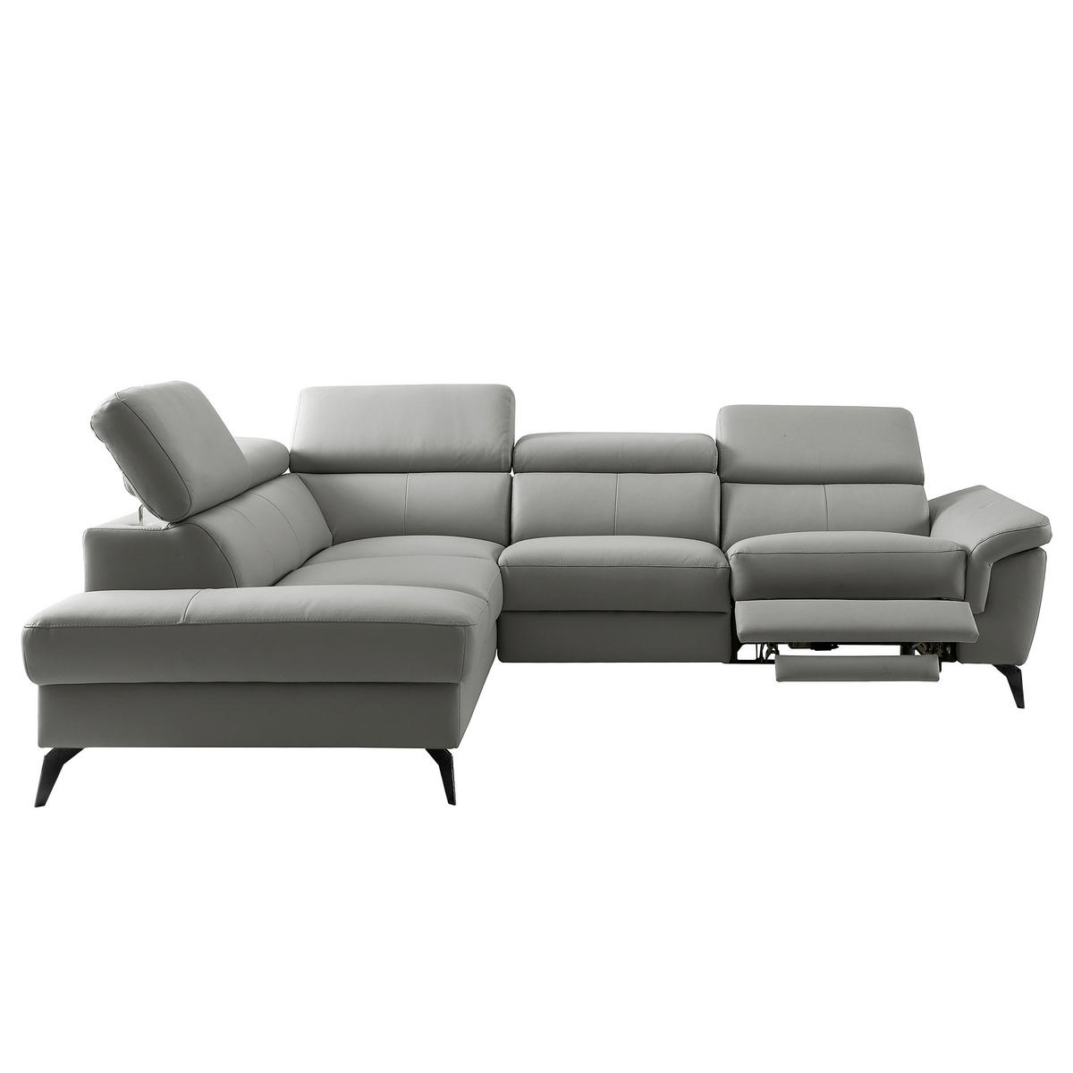ECKSOFA SONO in Lederlook Echtleder Anthrazit Armteilverstellung, Kopfteilverstellung  210/265 cm  - Anthrazit/Schwarz, Design, Leder/Textil (210/265cm) - Livetastic