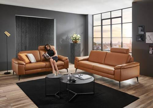 2,5-SITZER in Leder Cognac  - Cognac/Schwarz, Design, Leder/Metall (196/88/100cm) - Valdera
