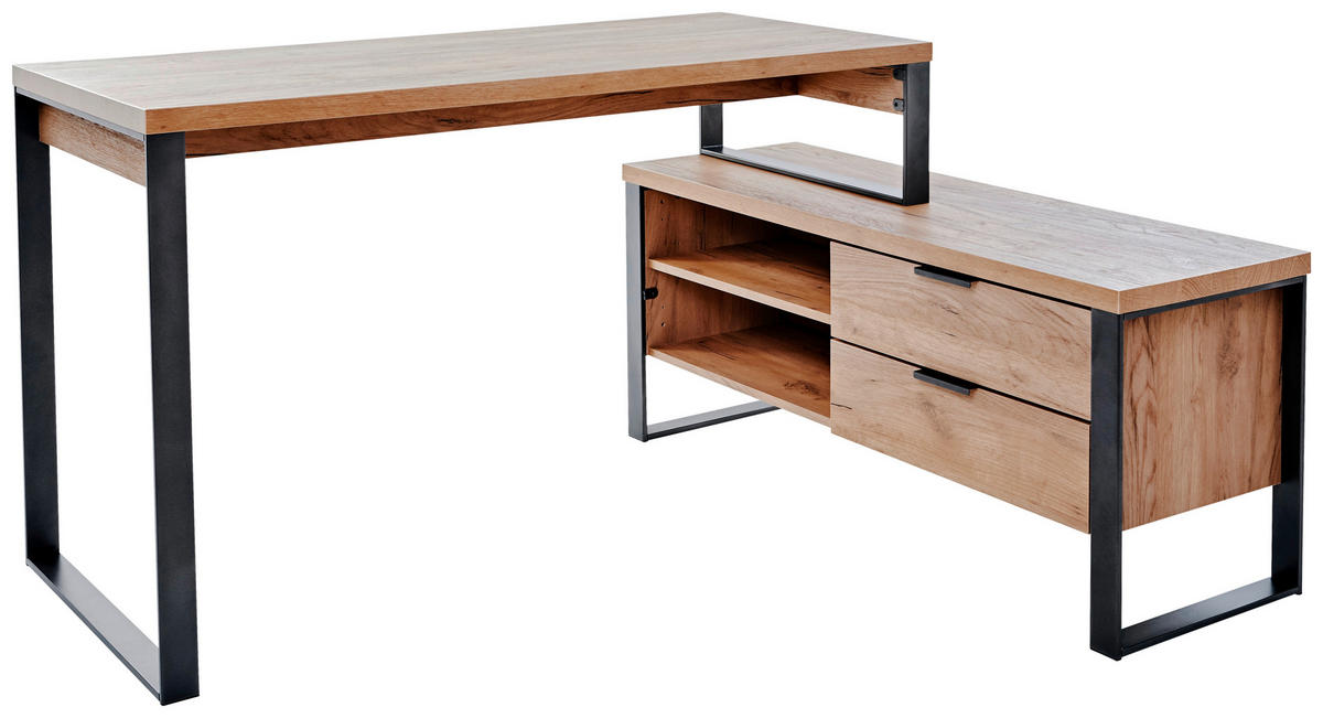 ECKSCHREIBTISCH 147/76/120 cm  in Eichefarben  - Eichefarben/Anthrazit, MODERN, Holzwerkstoff/Metall (147/76/120cm) - Novel