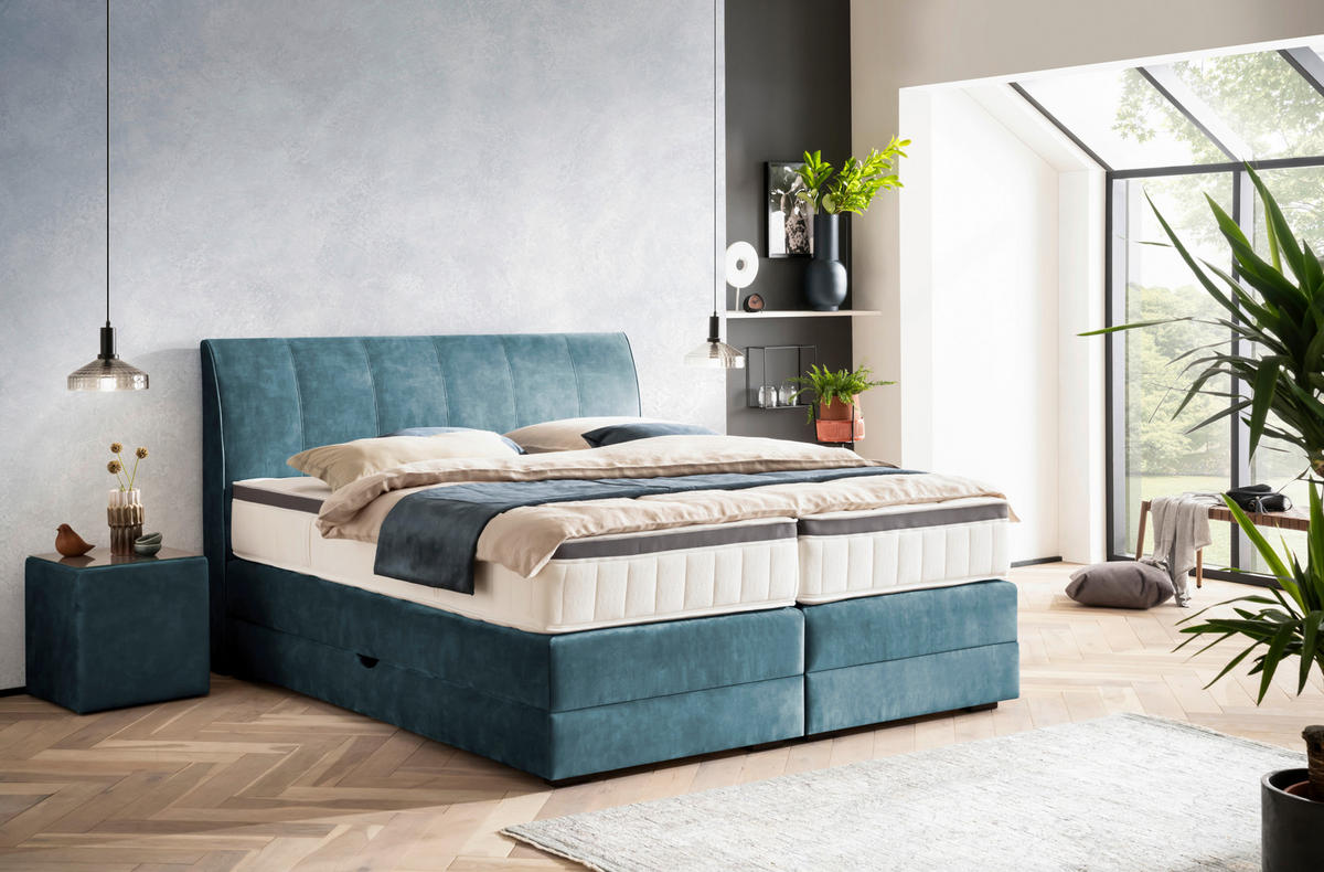 BOXSPRINGBETT 180/200 cm  in Petrol  - Wengefarben/Petrol, Konventionell, Holz/Textil (180/200cm) - Novel