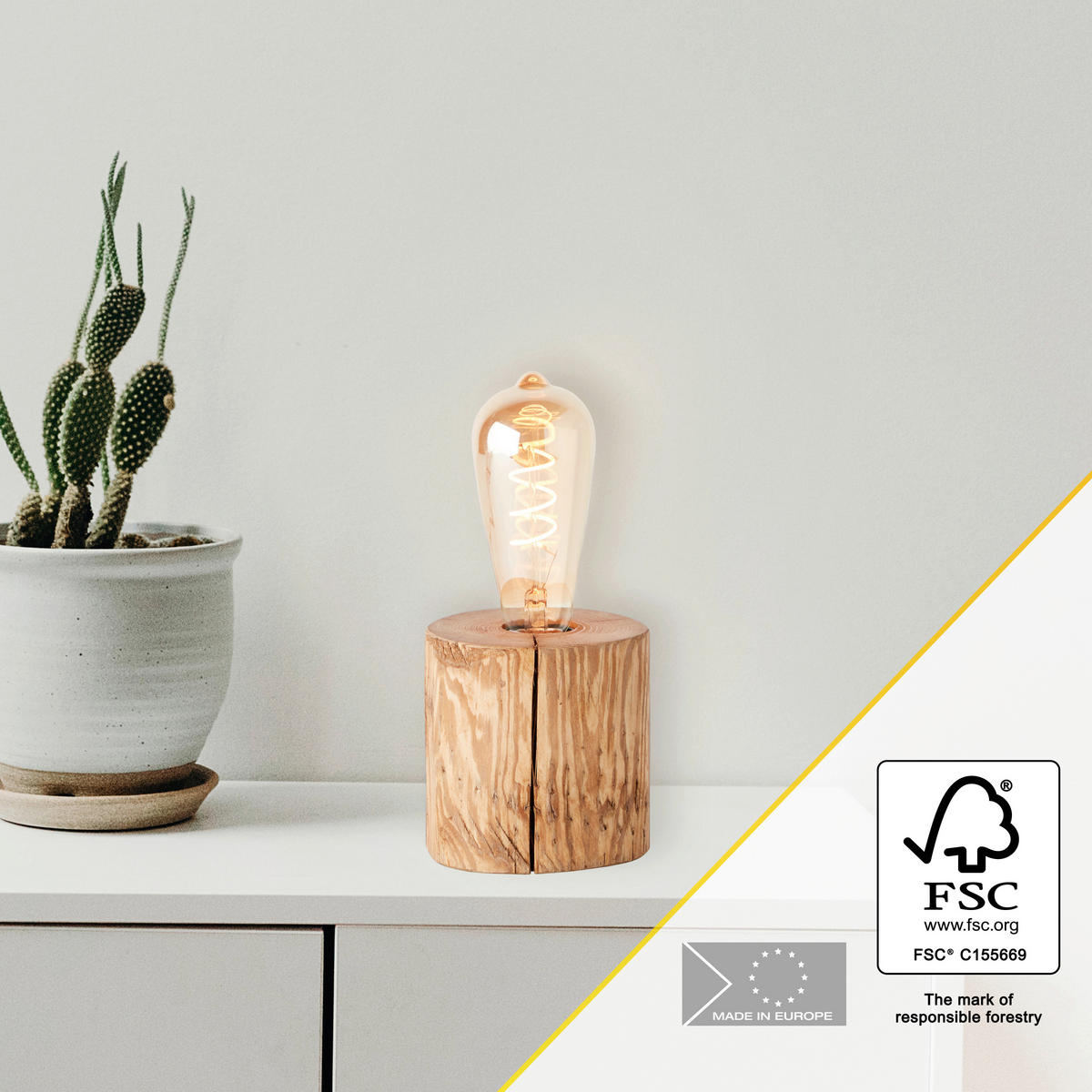 TISCHLEUCHTE - Kieferfarben, Natur, Holz (10/10cm) - Brilliant
