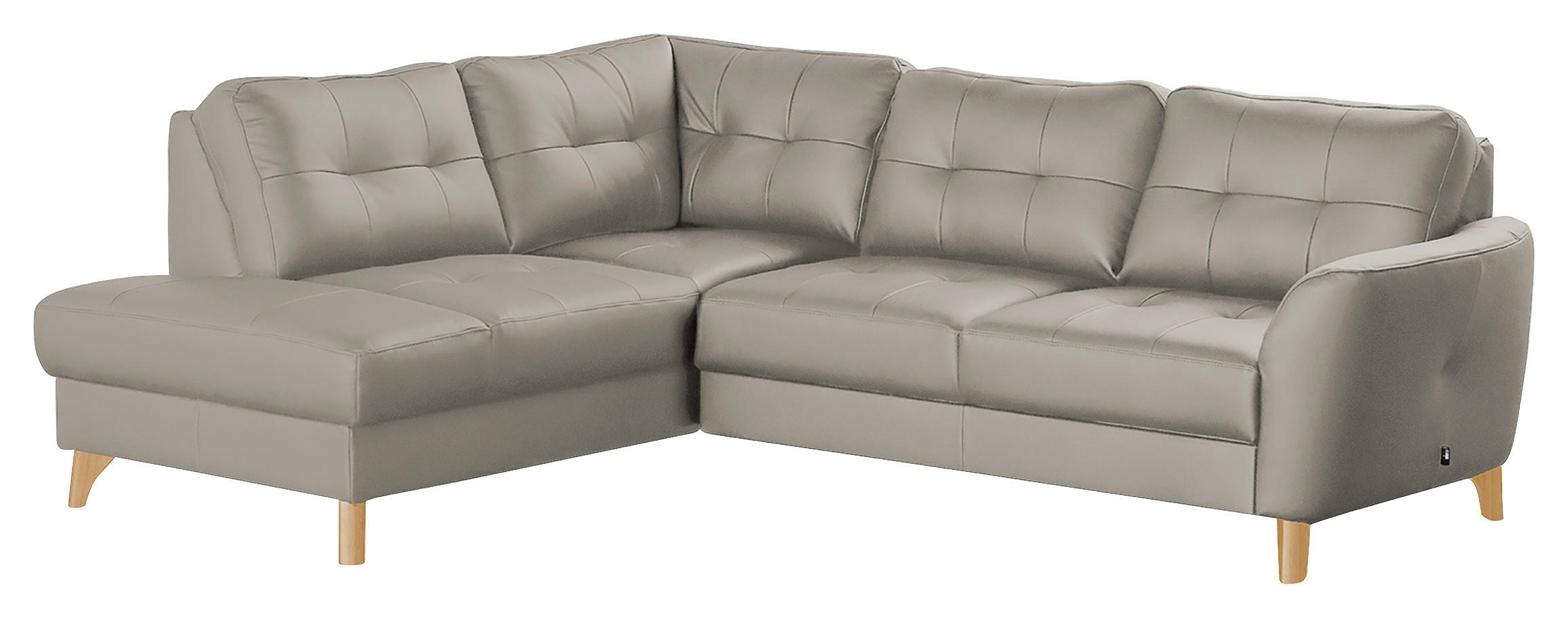 ECKSOFA Platinfarben Echtleder Lederlook  - Platinfarben/Buchefarben, Design, Leder/Holz (190/236cm) - Livetastic