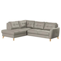 ECKSOFA Platinfarben Echtleder Lederlook  - Platinfarben/Buchefarben, Design, Leder/Holz (190/236cm) - Livetastic