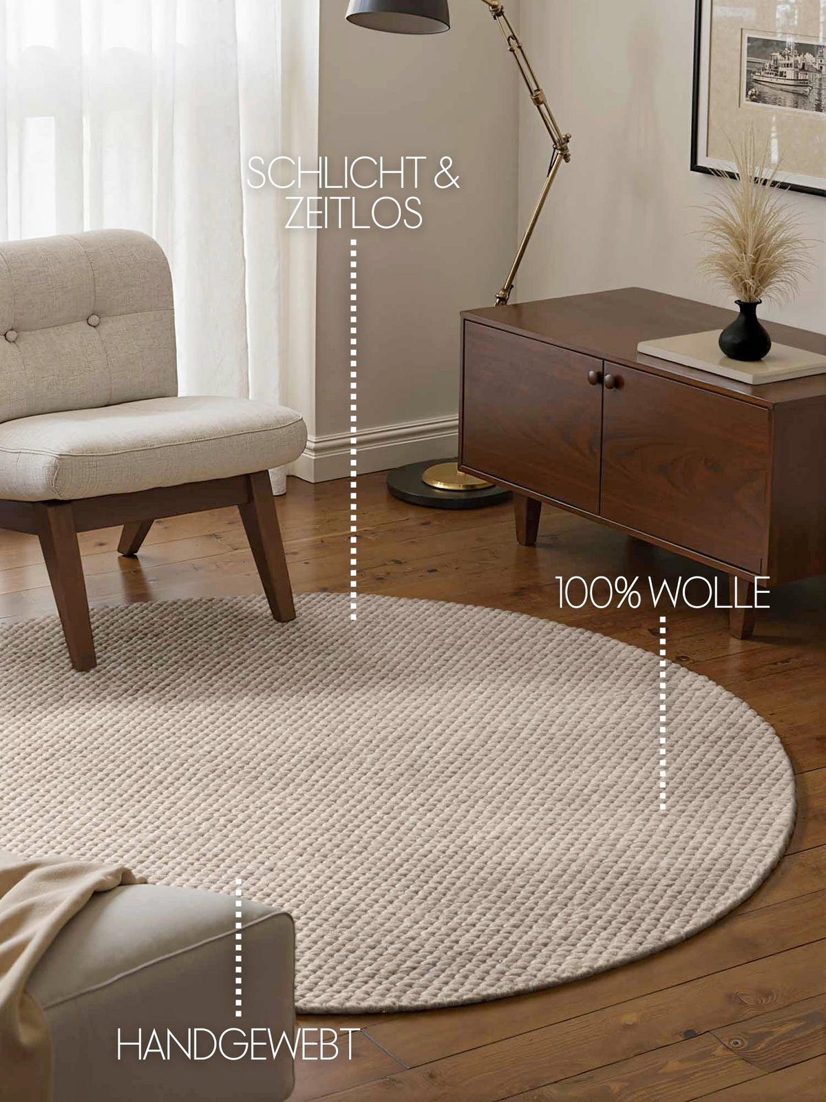 WOLLTEPPICH 200 cm Lyon Beige rund  - Beige, Basics, Textil (200cm) - Elle Decoration