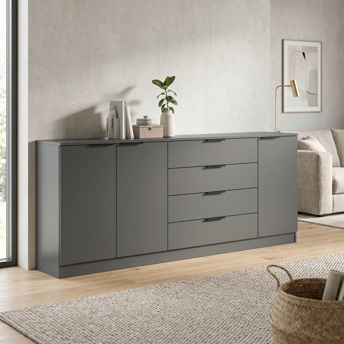 SIDEBOARD  185/79/35 cm 4 Schublade(n)  - Anthrazit/Schwarz, Design, Holzwerkstoff/Kunststoff (185/79/35cm) - Livetastic