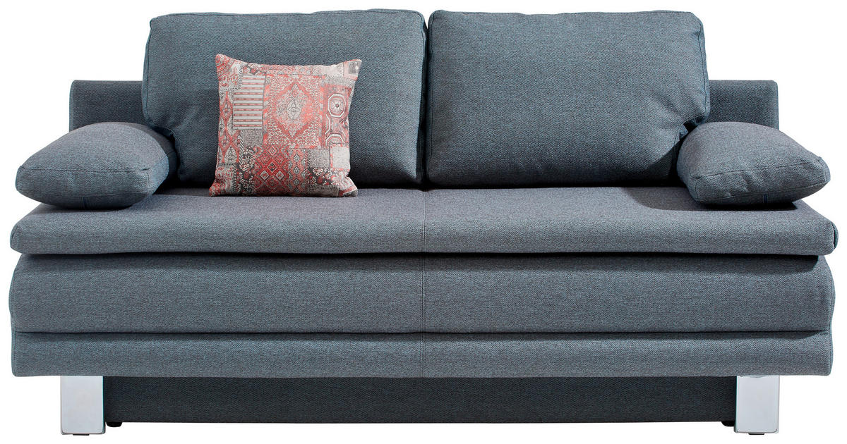 SCHLAFSOFA in Webstoff Grau, Türkis  - Türkis/Chromfarben, Design, Textil/Metall (194/96/86cm) - Novel