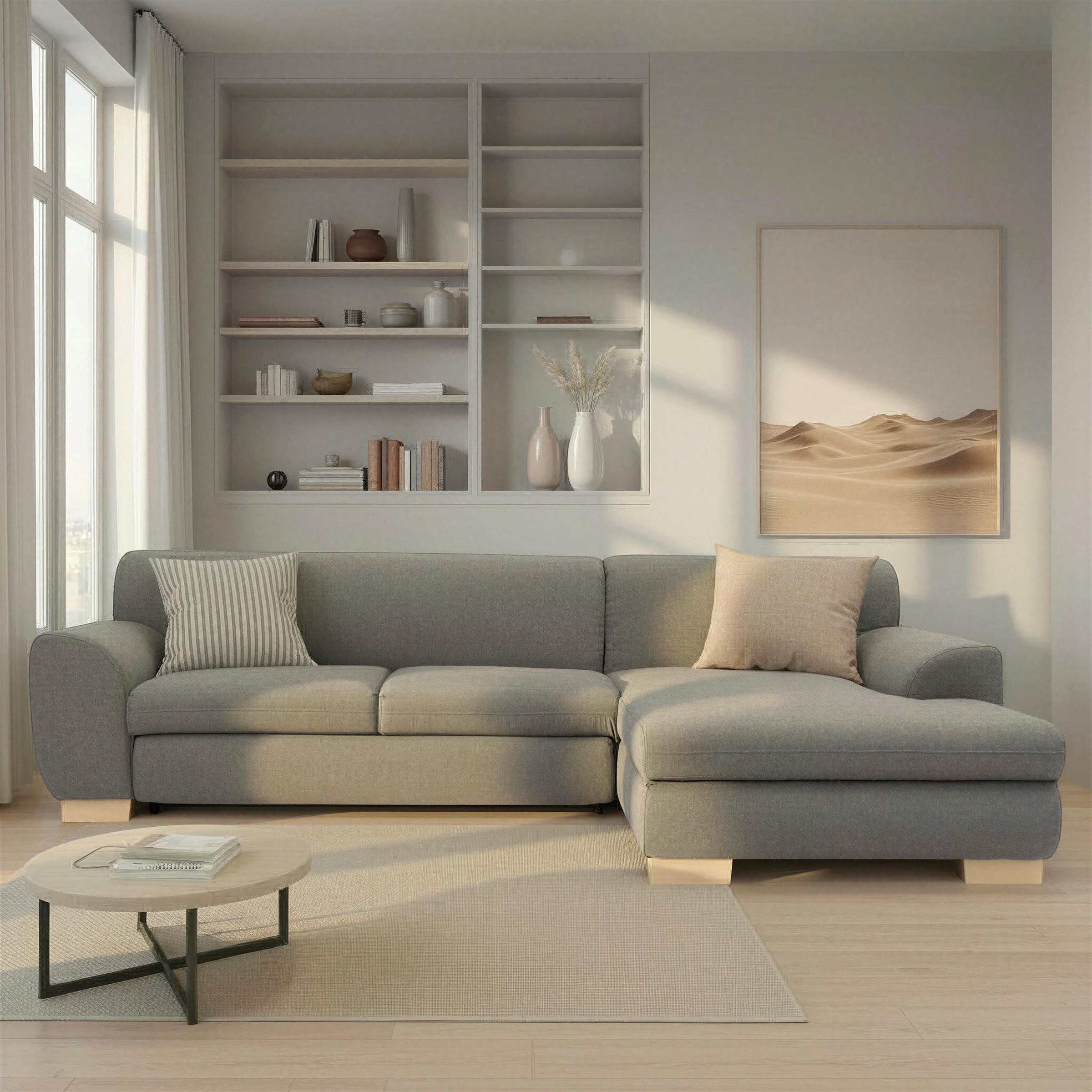 ECKSCHLAFSOFA NIKA Silberfarben Webstoff  - Silberfarben, Basics, Holz/Textil (277/156cm) - MID.YOU