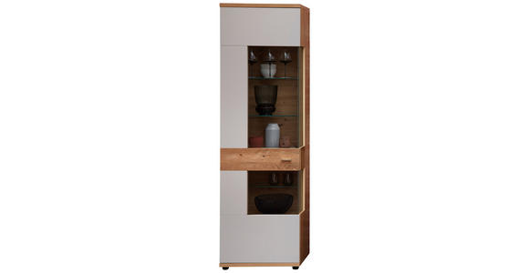 VITRINE in teilmassiv Wildeiche Hellgrau, Eiche Artisan, Wildeiche - Wildeiche/Zinkfarben, Design, Glas/Holz (60/201/38cm) - Novel