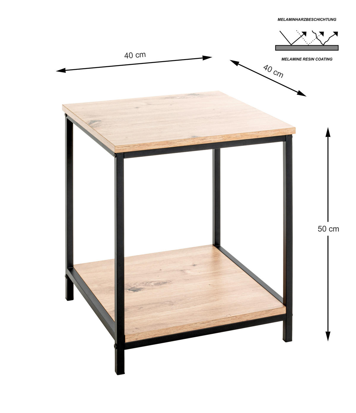 BEISTELLTISCH 40/40/50 cm Schwarz, Eichefarben quadratisch  - Eichefarben/Schwarz, Design, Holzwerkstoff/Metall (40/40/50cm)