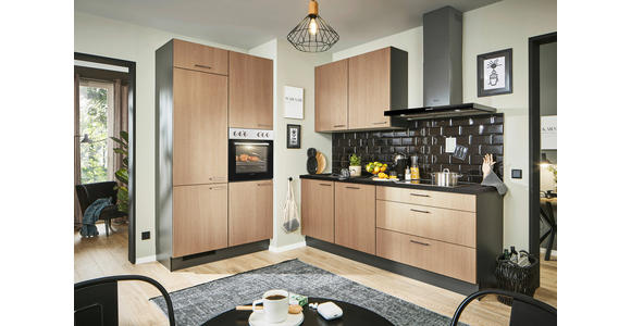 ECKKÜCHE 120/220 cm  in Graphitfarben, Schwarz, Eichefarben  - Eichefarben/Schwarz, Design, Holzwerkstoff/Metall (120/220cm) - Xora