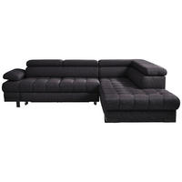 ECKSOFA 263/223 cm  in Webstoff Schwarz Rücken echt, Armteilverstellung, Kopfteilverstellung  263/223 cm  - Schwarz, Design, Textil/Metall (263/223cm) - Welnova