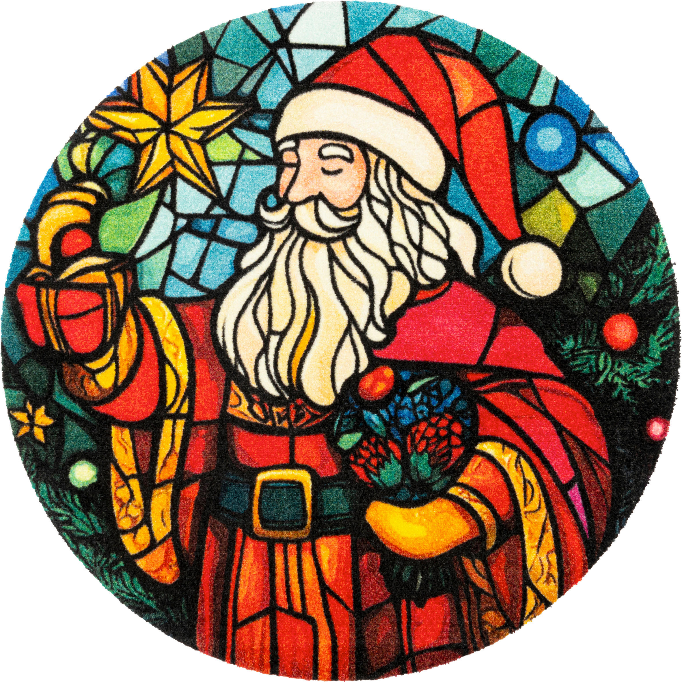 FUßMATTE 90 cm Stainglass Santa  - Multicolor, Basics, Kunststoff/Textil (90cm) - wash+dry
