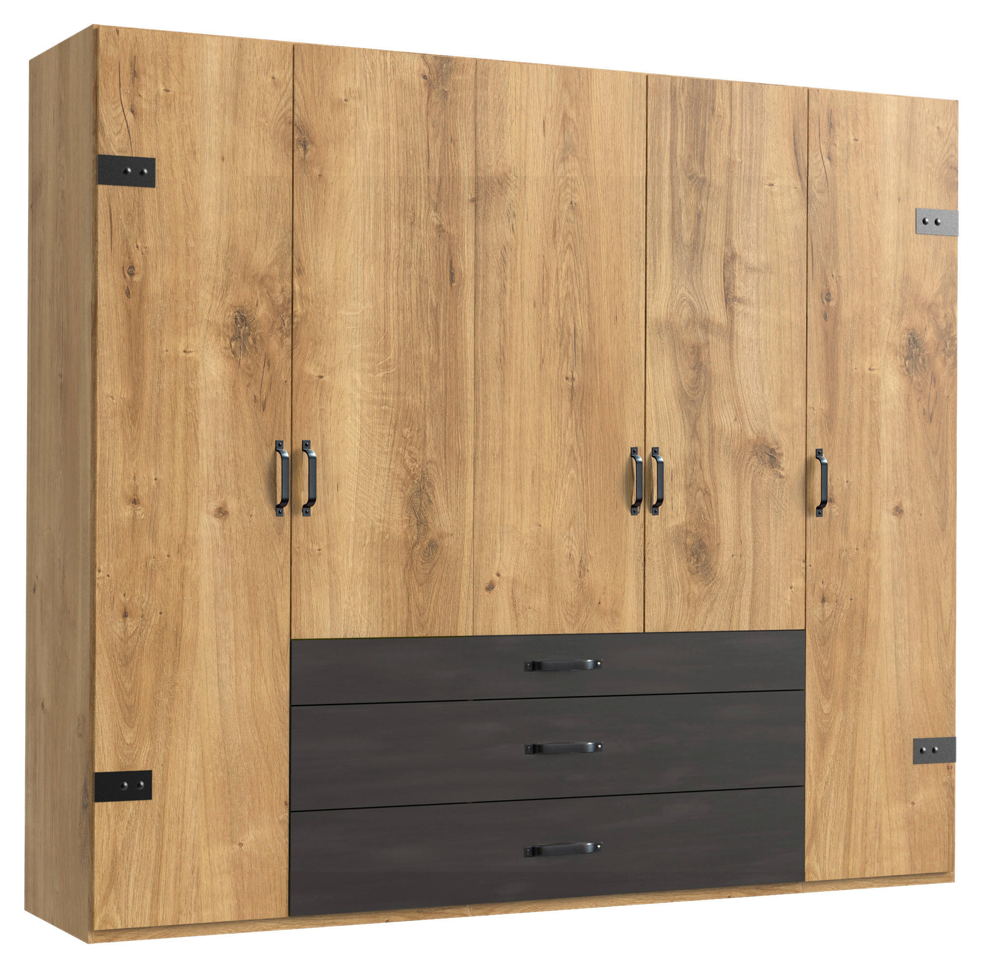 ŠATNÍ SKŘÍŇ S OTOČNÝMI DVEŘMI, barvy grafitu, barvy dubu, 250/216/58 cm - barvy dubu/barvy grafitu, Basics, kov/kompozitní dřevo (250/216/58cm) - MID.YOU