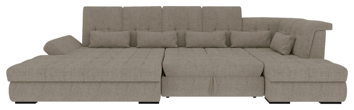 WOHNLANDSCHAFT Greige Struktur  - Greige/Schwarz, KONVENTIONELL, Kunststoff/Textil (212/358/222cm) - Carryhome