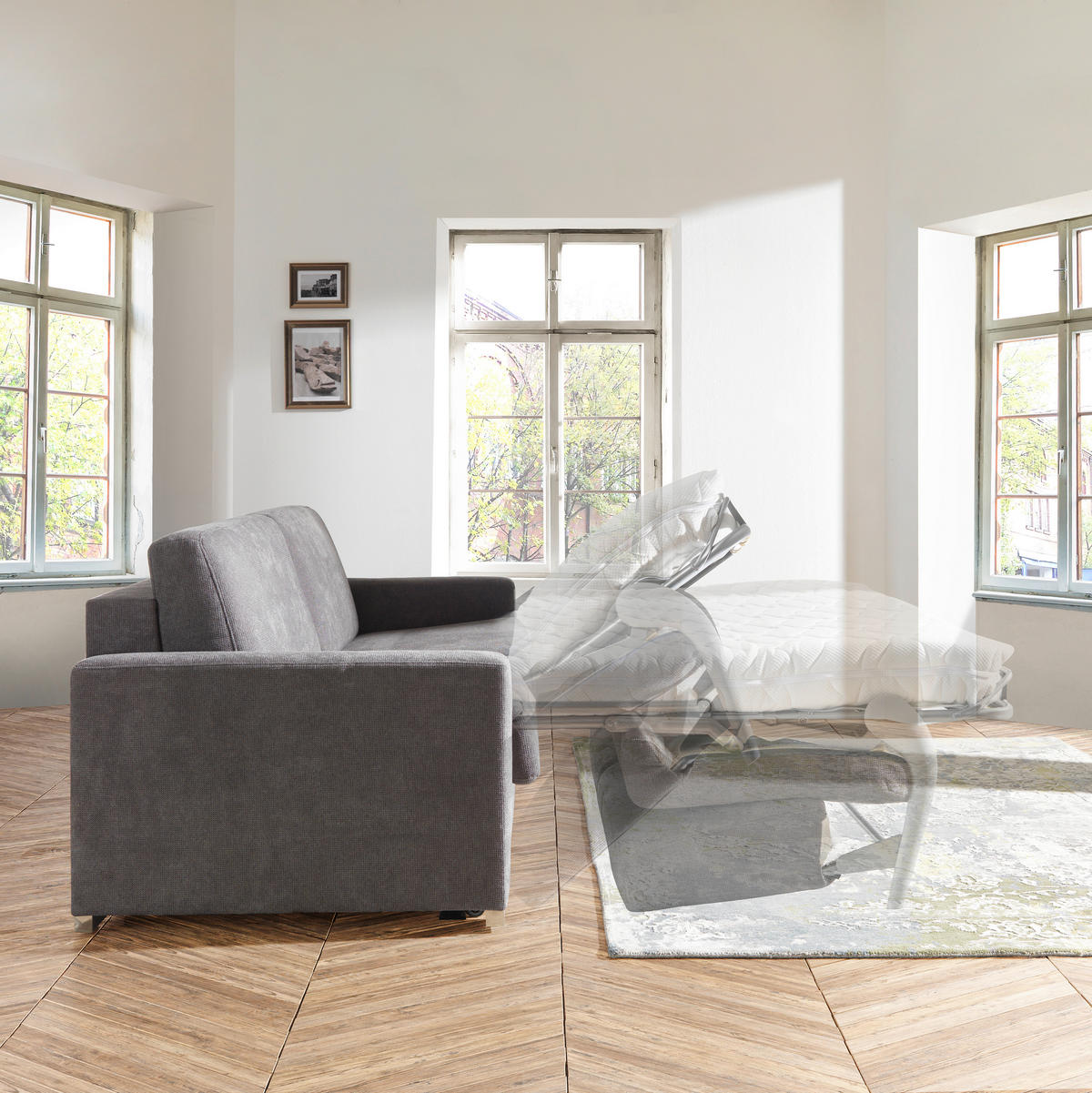 SCHLAFSOFA Textil Dunkelgrau  - Chromfarben/Dunkelgrau, Konventionell, Textil/Metall (208/86/97cm) - Novel