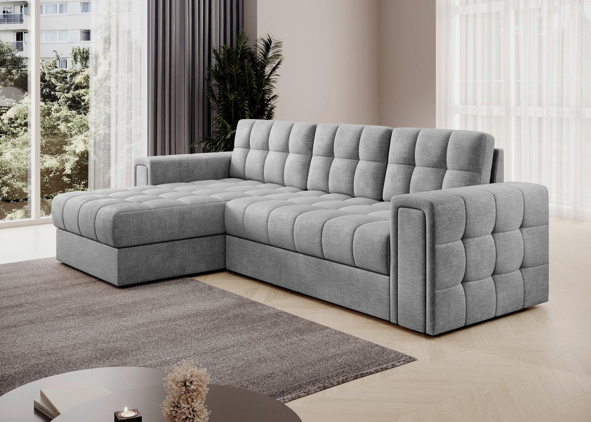 ECKSOFA Samt Hellgrau  - Hellgrau/Schwarz, Design, Kunststoff/Textil (260/150cm) - MID.YOU