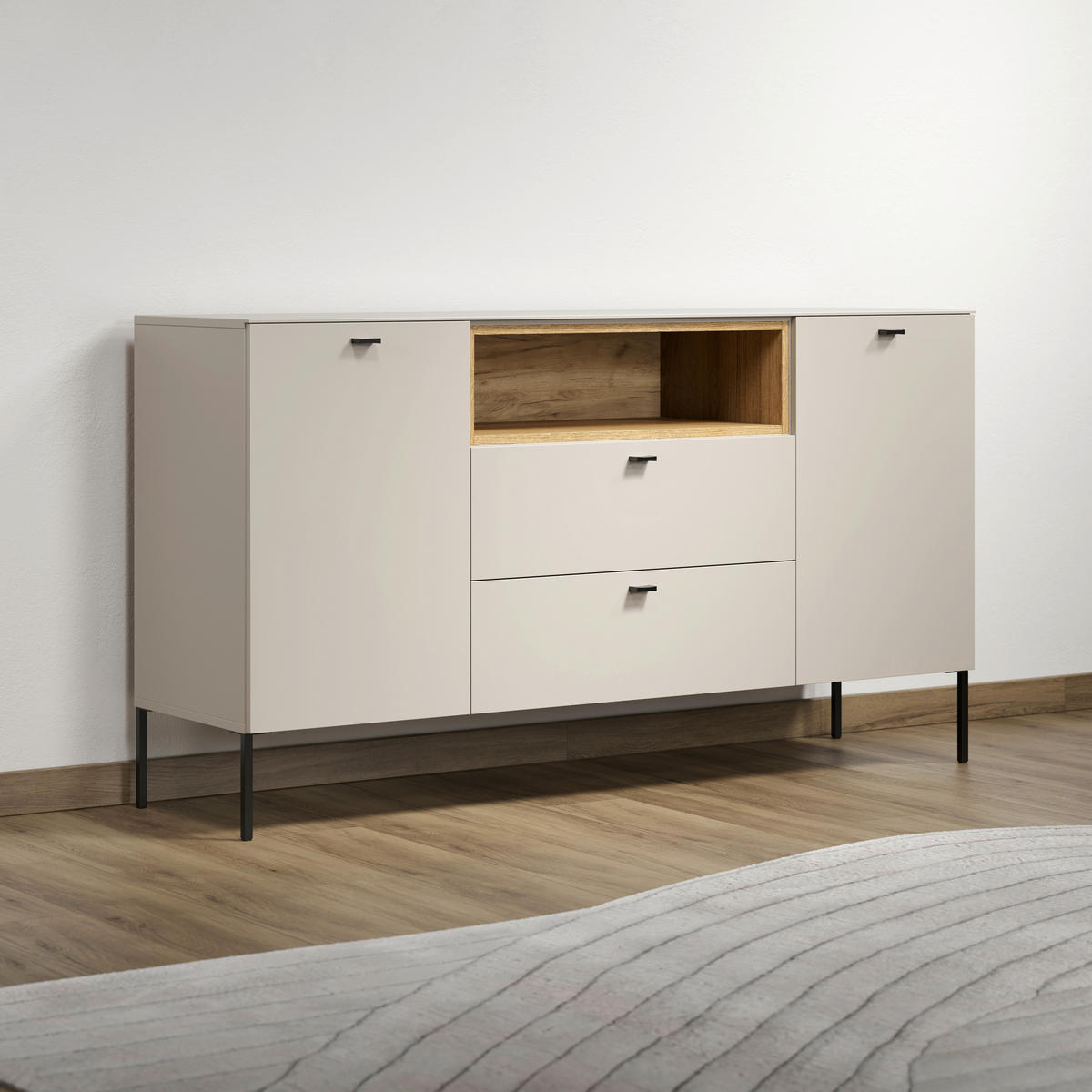 SIDEBOARD Sao Paulo WO 154/85/42 cm 2 Schublade(n)  - Kaschmir/Eichefarben, Basics, Holzwerkstoff/Metall (154/85/42cm) - MID.YOU