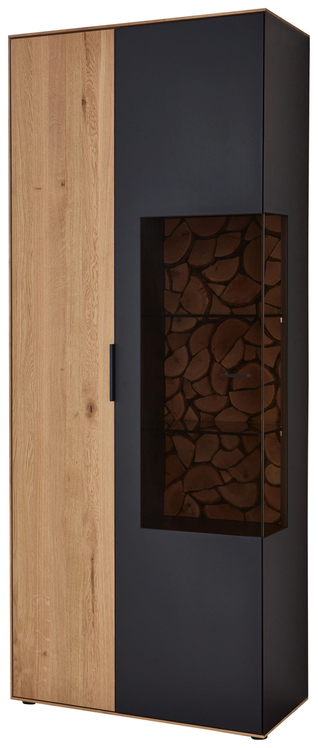 VITRINE  in massiv Wildeiche Schwarz, Wildeiche - Wildeiche/Schwarz, Design, Glas/Holz (79,5/195,9/37,1cm) - Valdera