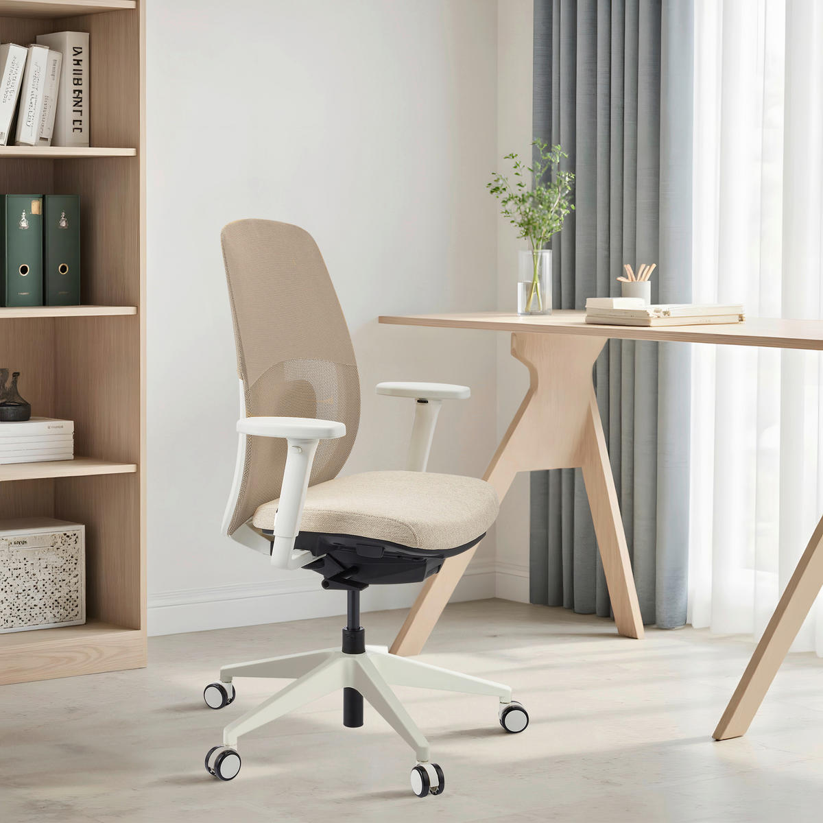 DREHSTUHL Flachgewebe Beige  - Beige/Weiß, MODERN, Kunststoff/Textil (71/112/66cm) - MID.YOU