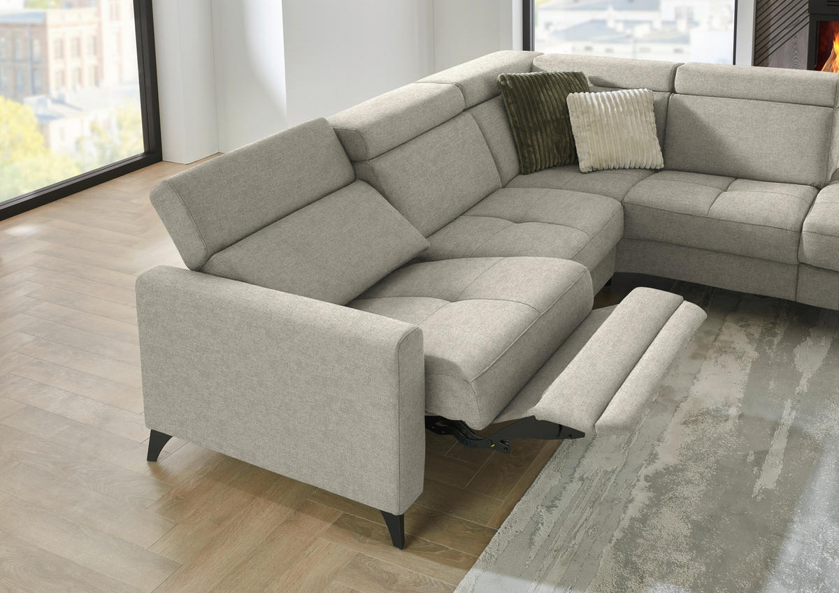 ECKSOFA Flachgewebe Ecru  - Ecru/Schwarz, Konventionell, Textil/Metall (276/214cm) - Beldomo System
