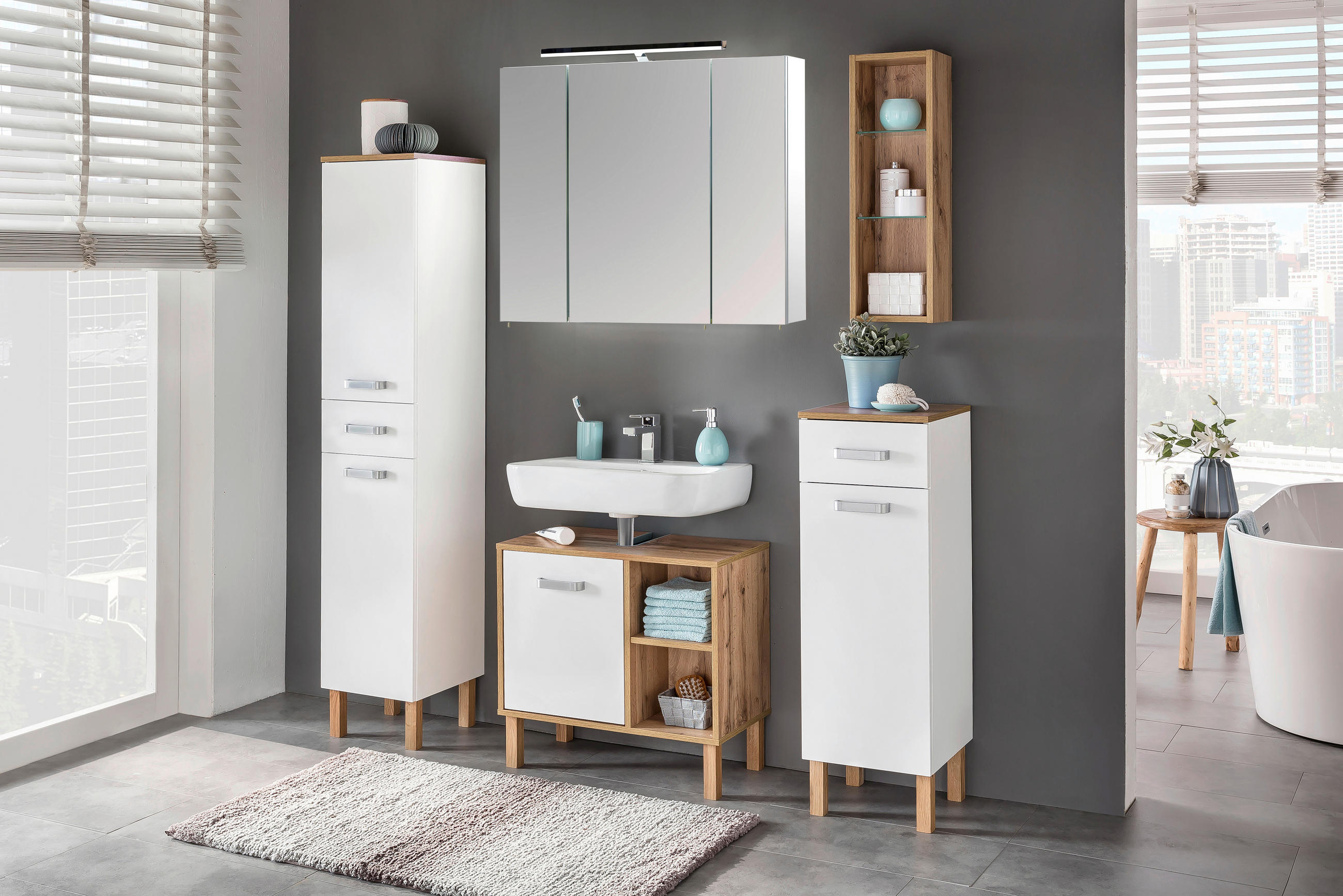 UNTERSCHRANK 32,7/88,4/35,3 cm   - Silberfarben/Eiche Wotan, MODERN, Glas/Holzwerkstoff (32,7/88,4/35,3cm) - Stylife