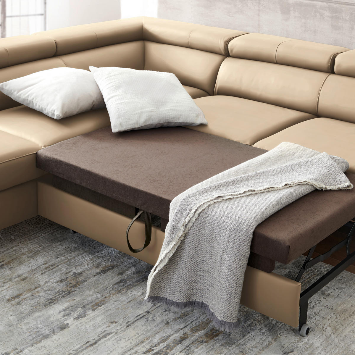 SAROKKANAPÉ textil, bőr bézs  - bézs/fekete, Design, bőr/textil (220/256cm) - Celina Home